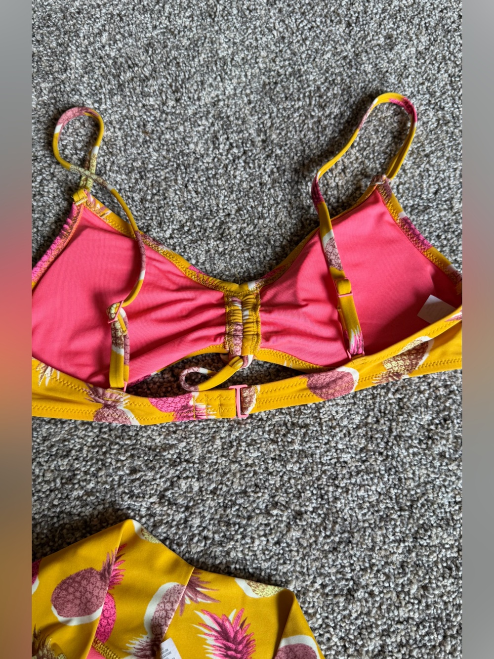 Aerie Yellow Pineapple Print Scoop Bikini Top and High Cut Cheeky Bottoms Size S - Picture 5 of 11